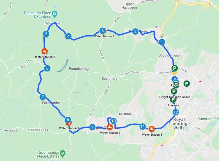 Tunbridge Wells Half Marathon Race Route Map